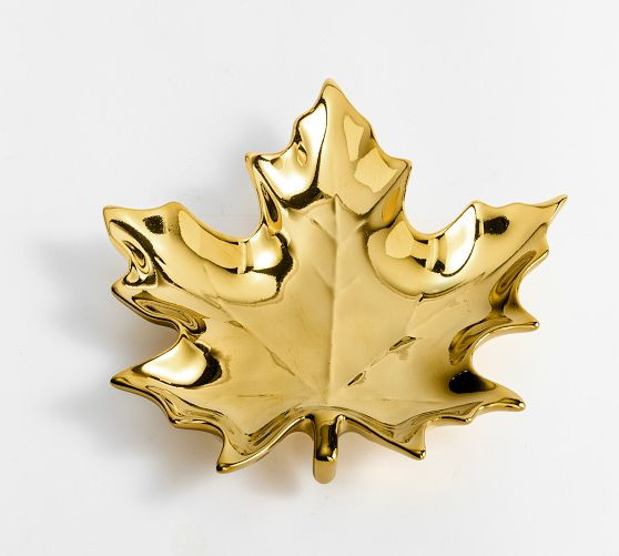 Gold Maple Leaf Stoneware Appetizer Plate | Pottery Barn (US)