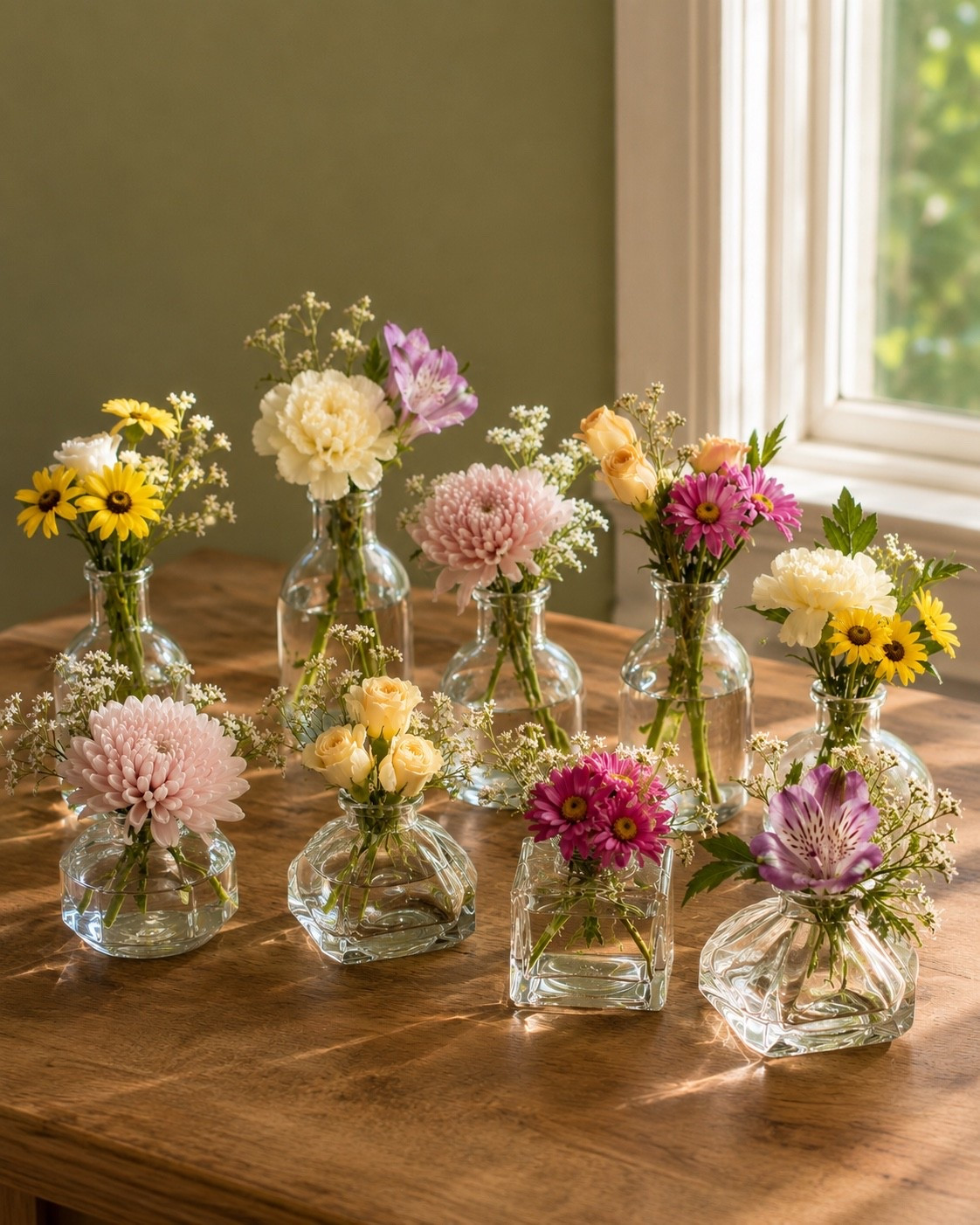 One of my favorite decorating tricks is using several tiny bud vases instead of one large arrangement. It makes grocery store flowers look so much more special, and you can spread a single bouquet throughout your home.

These little glass vases are from Amazon (linked here!), and I usually pick up inexpensive flowers from Whole Foods or Trader Joe’s. A few stems in each vase is all it takes to create a simple, collected look that feels fresh and effortless.

Everything is linked here if you’d like to recreate this look.