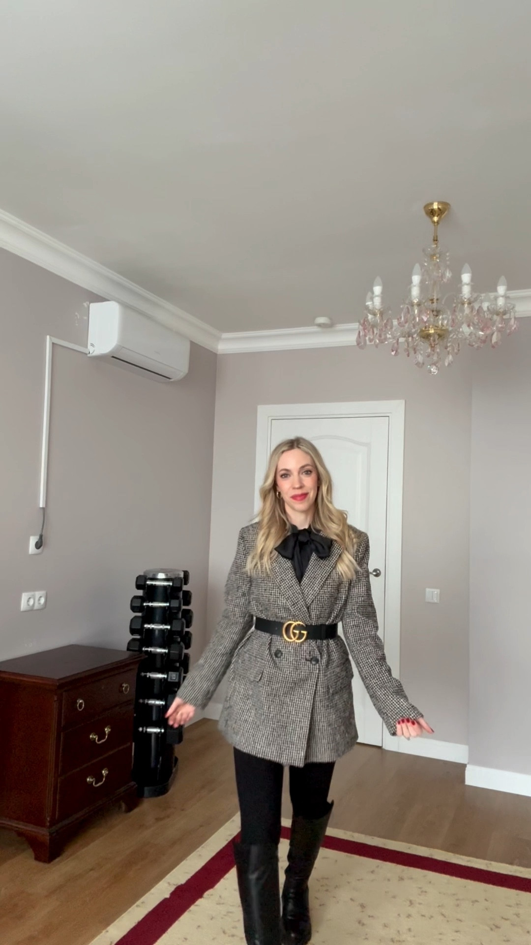 Workwear outfit, style over 40, bow blouse, tweed blazer, Gucci belt, office look, lug sole boots 

#LTKOver40 #LTKWorkwear #LTKootd