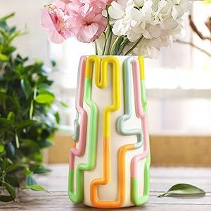 GUGUGO Colorful Lined Vase for Flowers, 8 Inch Tall Decorative Vases Minimalist Home Decor, Uniqu... | Amazon (US)