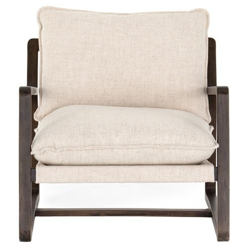 Ailyn Rustic Lodge Cream Performance Dark Brown Wood Occasional Arm Chair | Kathy Kuo Home