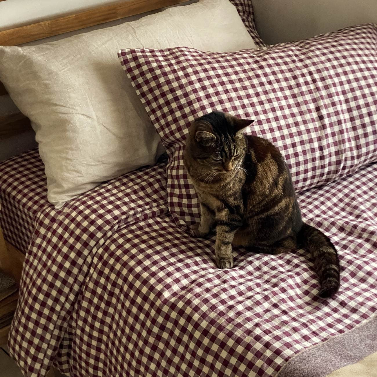 Berry Gingham Linen Duvet Cover | Piglet