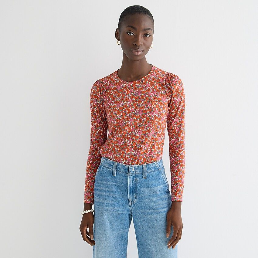 High-neck puff-sleeve top in floral print | J.Crew US