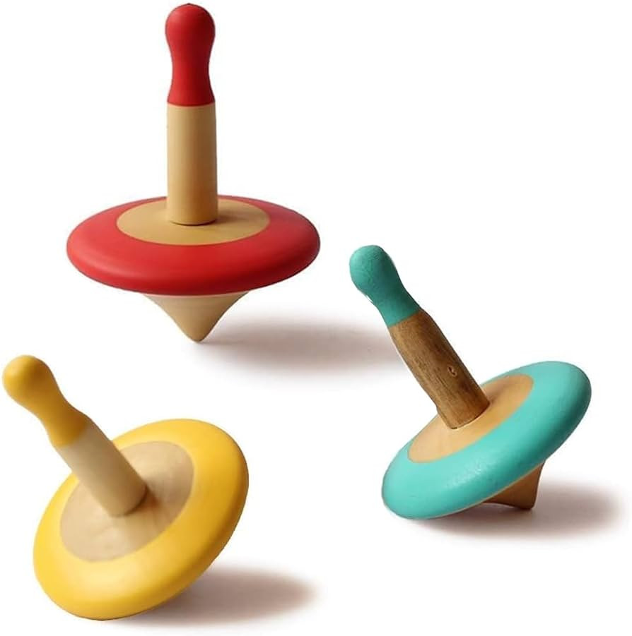 Shumee Handmade Wooden Set of 3 Spin Tops(Red, Blue, Yellow)| Colorful| 100% Child Safe| Gyroscop... | Amazon (US)