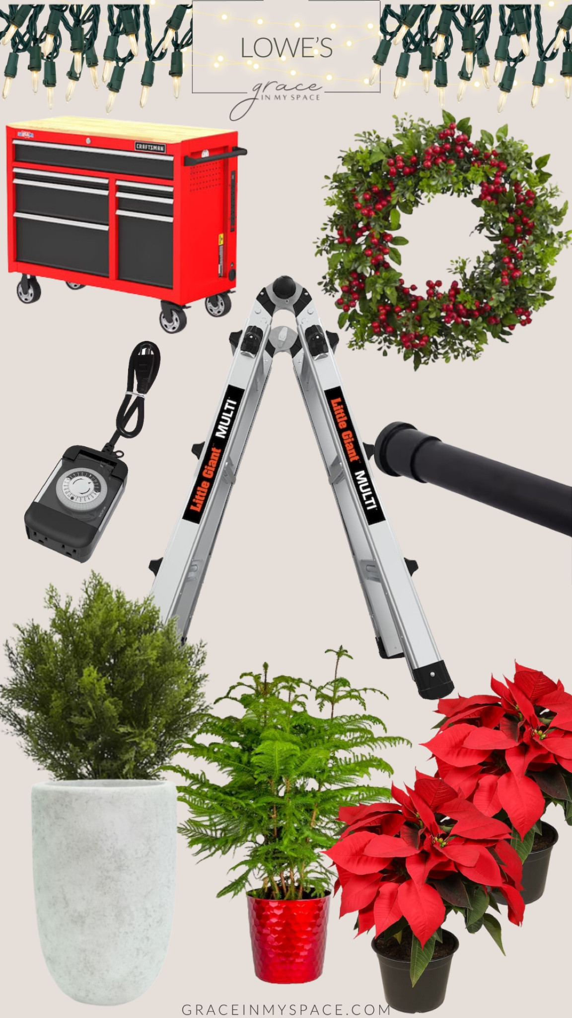 #ad Organize your garage, plus decorate your front porch for Christmas with these beautiful pieces from @loweshomeimprovement! I love using lots of greenery for a simple and classic front porch. #lowespartner 

#LTKsalealert #LTKCyberWeek #LTKGiftGuide