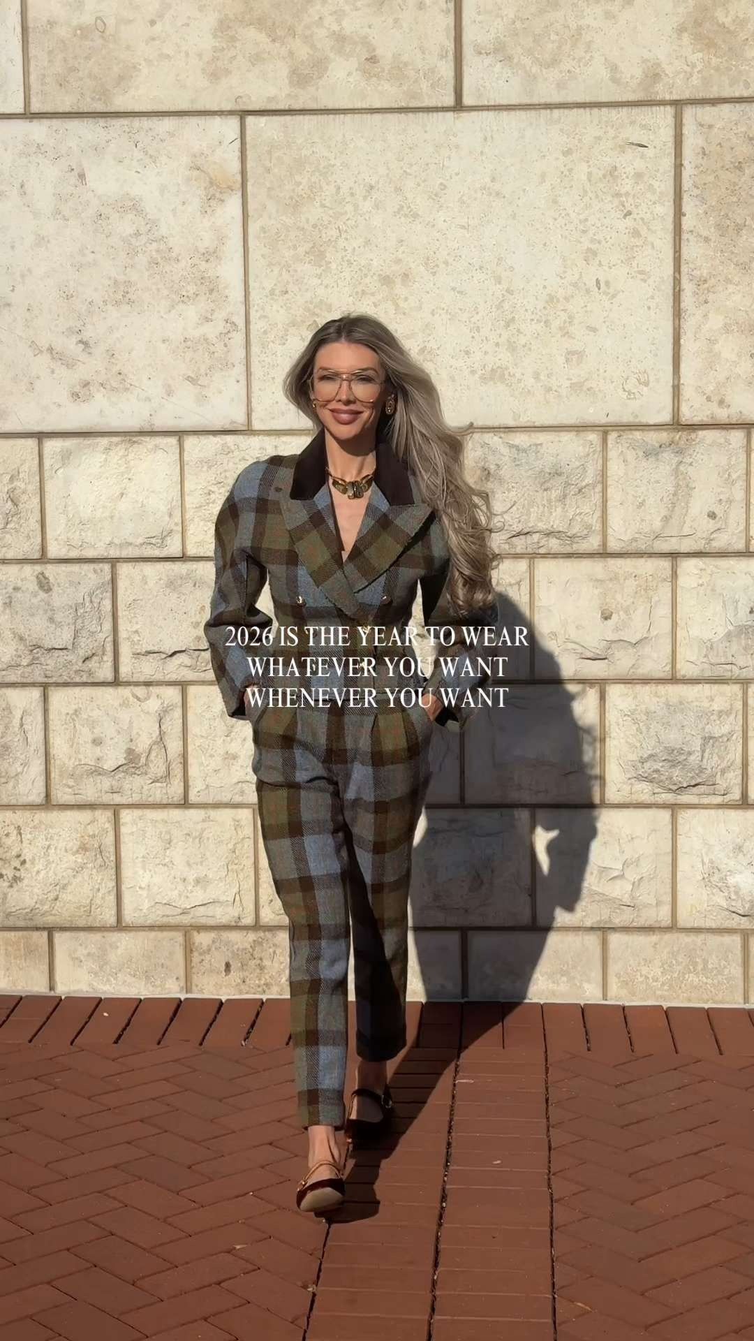 My double breasted plaid blazer and trousers are by ROARI. My aviator eyewear is Gucci. My velvet Mary Janes are Sam Edelman, and my denim flap purse is the Chanel 22.  Wear what makes you happy!  

 #LTKdayinmylife #LTKgrwm #LTKootd