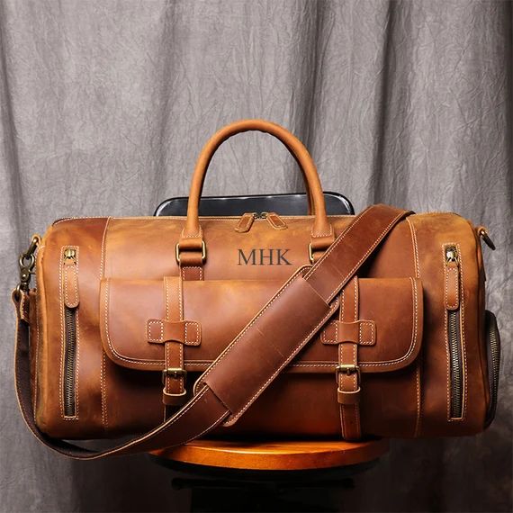 Personalized Mens Travel Bag Full Grain Leather Duffel Bag - Etsy | Etsy (US)