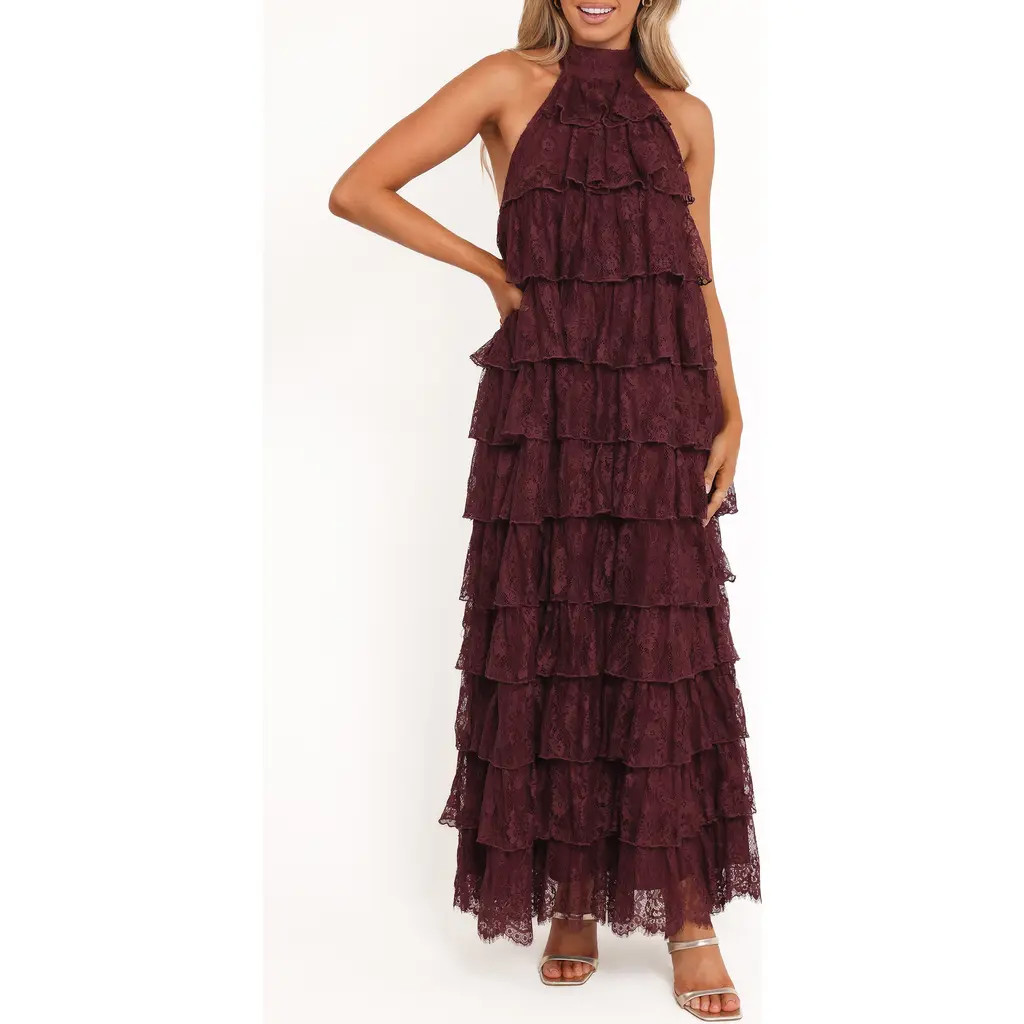 Petal & Pup Zoella Ruffle Tiered Maxi Dress in Cherry Lace at Nordstrom, Size Small | Nordstrom