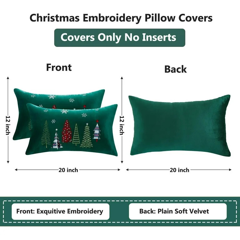 Christmas Embroidery Throw Pillow Covers 12 x 20 inch Set of 2 Christmas Dec Velvet Pillowcases F... | Walmart (US)