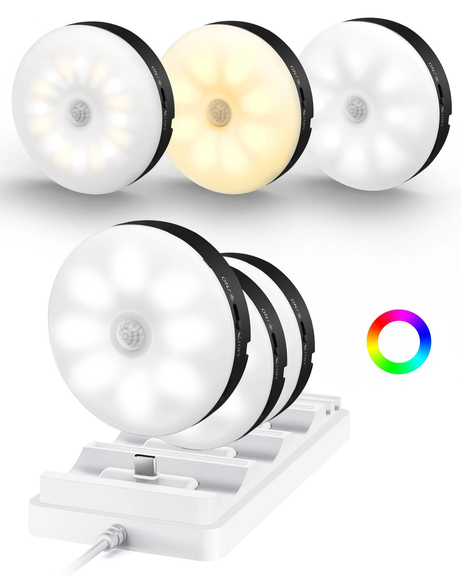 EZVALO Motion Sensor Puck Lights Under Cabinet Control - Black 6 Pack+Station | EZL2415A-6-BKCB | Lowe's
