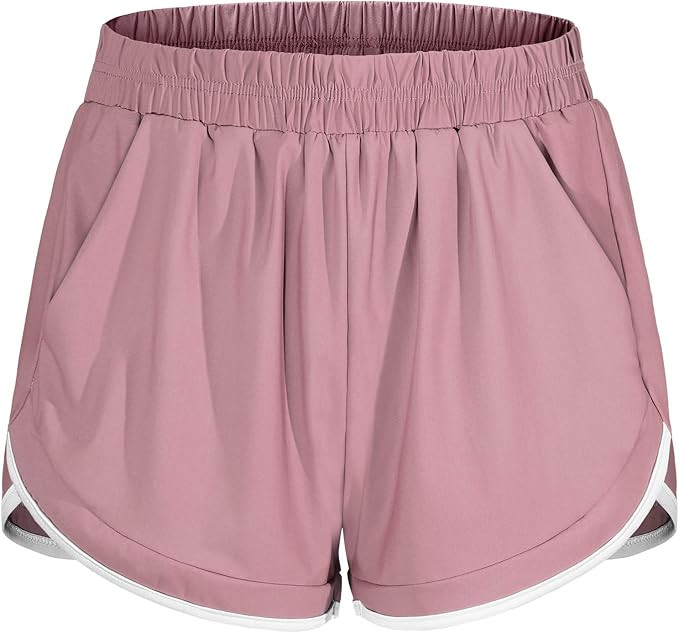 Blevonh Women Elastic Waist Double Layer Casual Running Shorts with Side Pockets | Amazon (US)