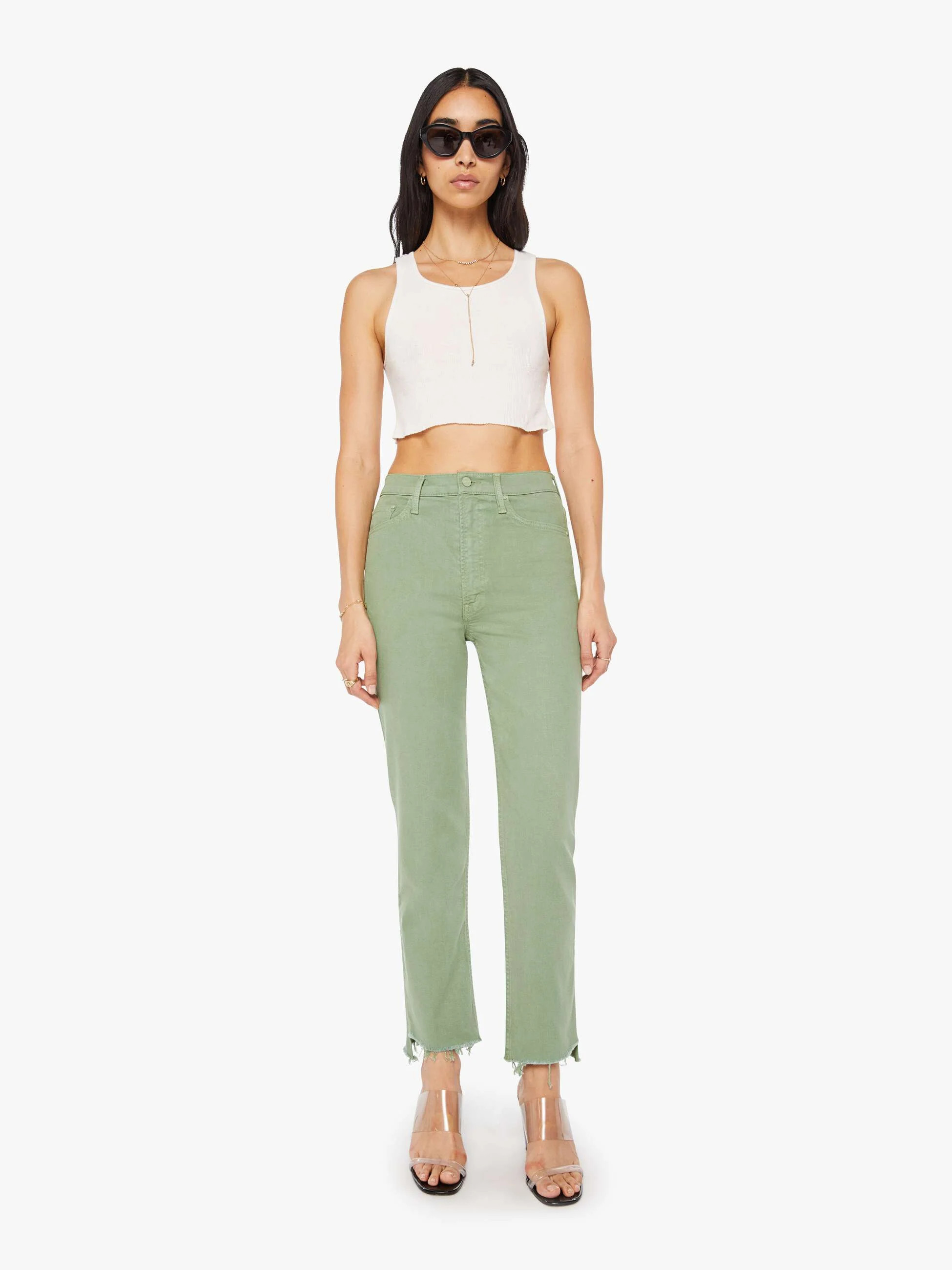 High Waisted Rider Ankle Step Fray - Cats And Dogs - Mistletoe | Mother Denim