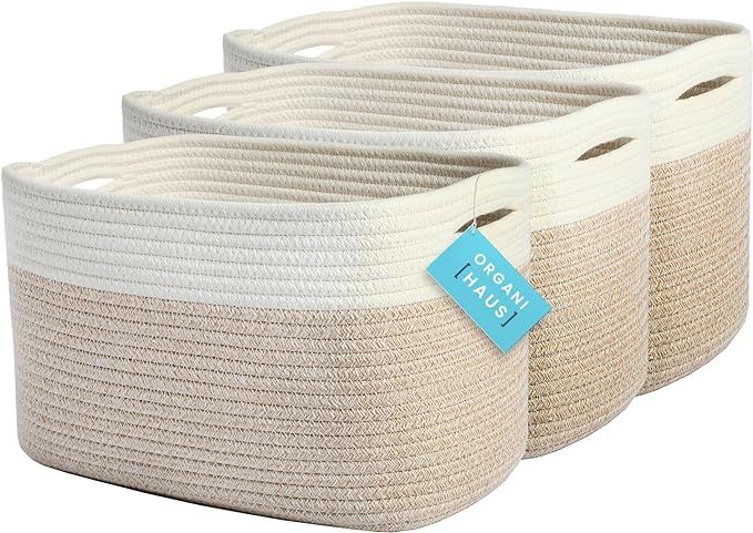 OrganiHaus Toy Storage Bins 3-Pack |Woven Baskets for Storage | Decorative Cotton Rope Storage Ba... | Amazon (US)