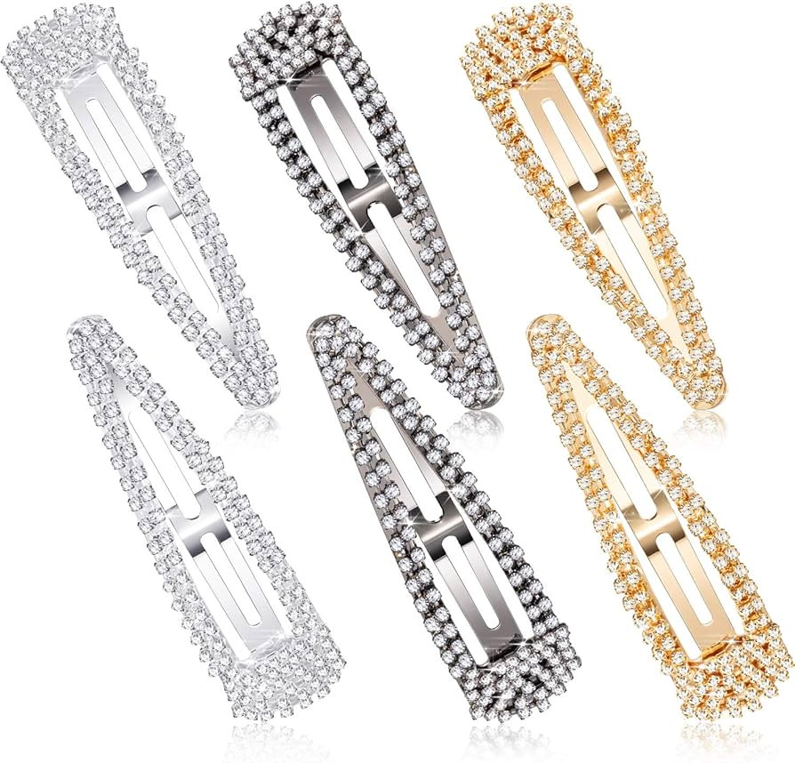 6 Pieces Rhinestone Hair Clips 3 Inch Snap Hair Barrettes Bridal Hair Barrettes Pins for Women Girls | Amazon (US)