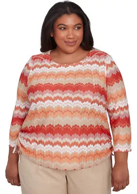 Alfred Dunner Women's Plus Size Catalina Island Chevron Texture Top, 1X | Belk