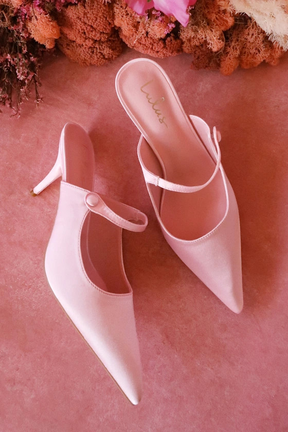 Bristel Baby Pink Satin Mule Pumps | Lulus