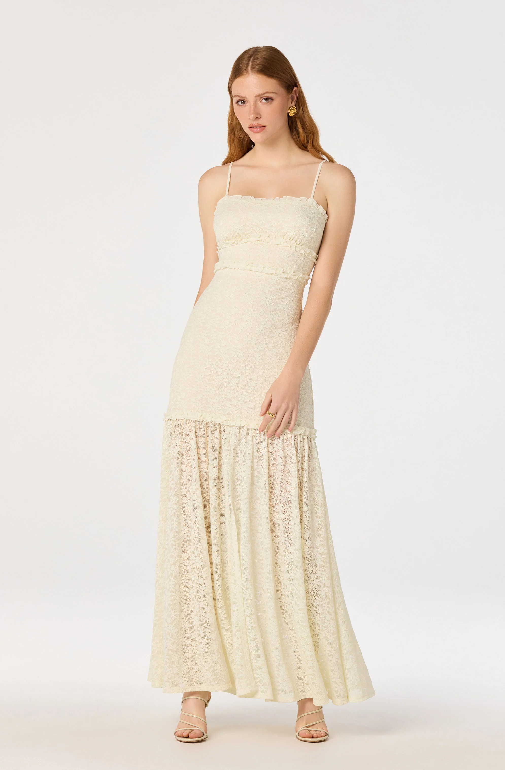 Ruffle Tiered Lace Maxi Dress - Cream / XS | ASTR The Label (US)