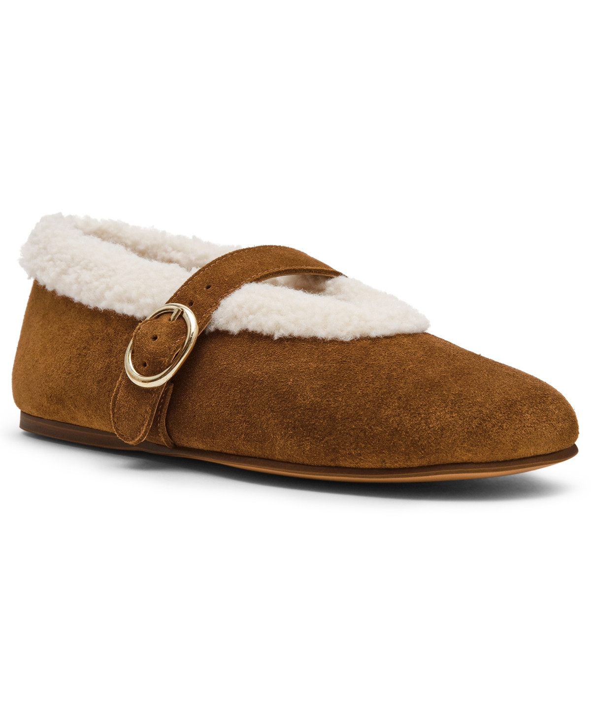 Steve Madden Women's Lodge Cozy Adjustable Strap Mary-Jane Flats - Chestnut Suede | Macy's