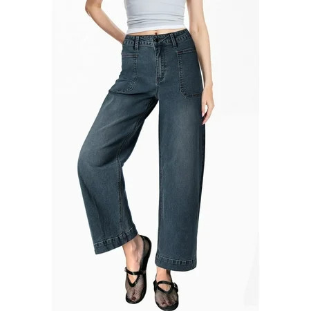 DOKOTOO Women s Wide Leg Jeans Boyfriend High Waisted Vintage Stretchy Loose Denim Pants with Big Pockets | Walmart (US)