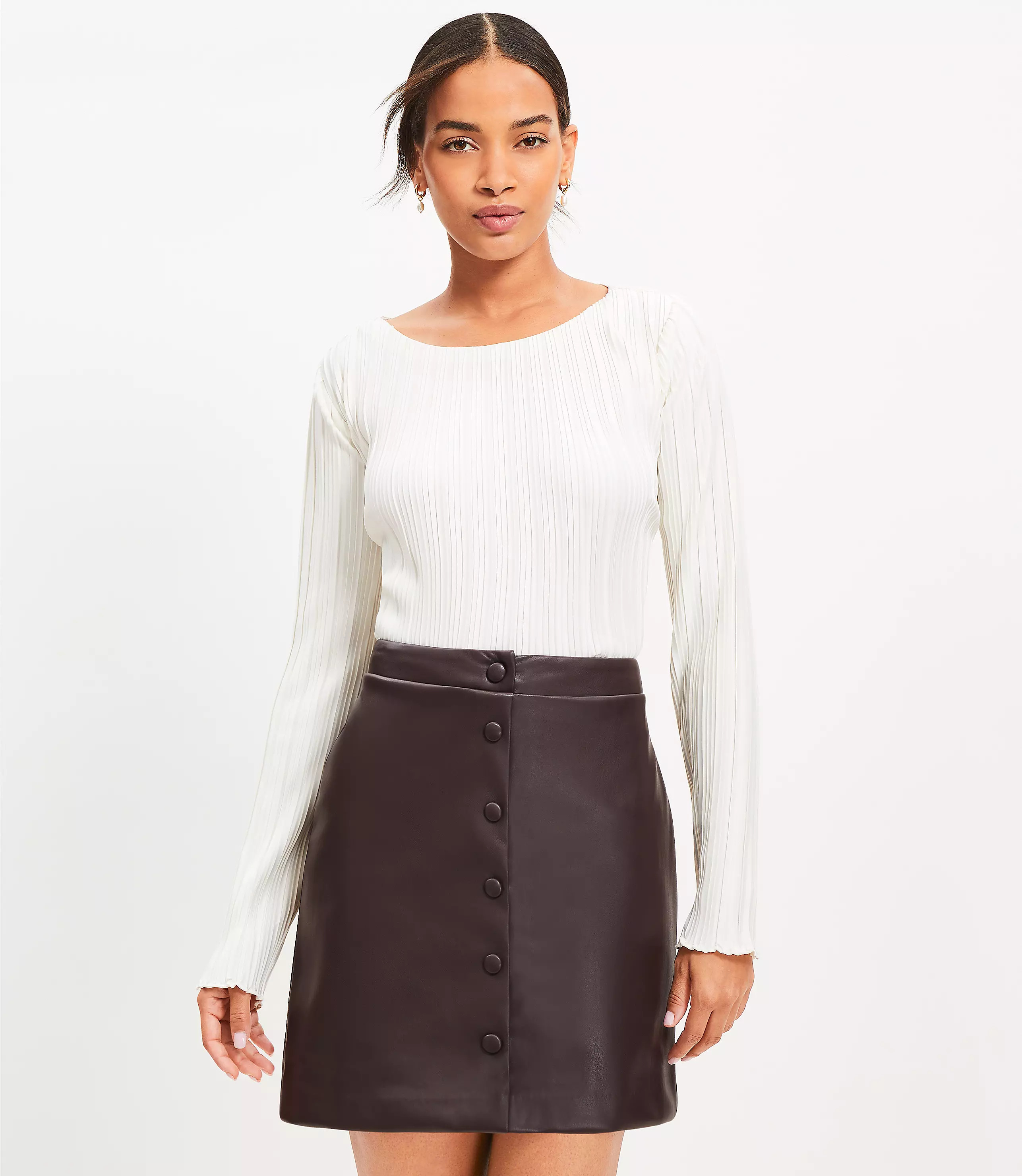 Petite Faux Leather Snap Mini Skirt | LOFT