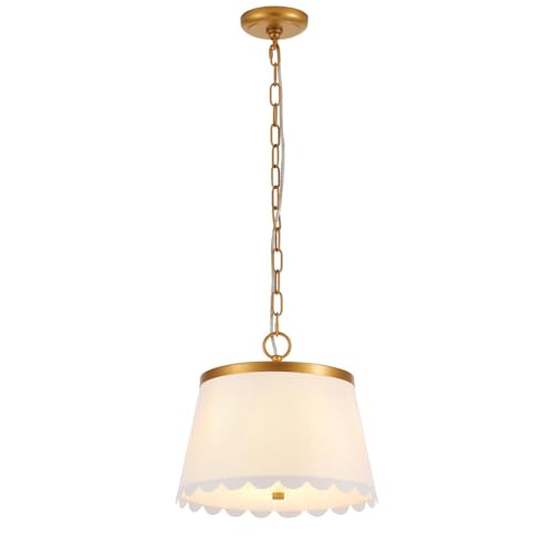 Flower Pendant Lighting, Modern Chandelier with Cream White Fabric Drum and Antique Brass Brush P... | Amazon (US)