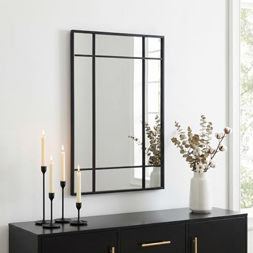 H HOMEWINS Window Mirrors for Wall Decor,Window Pane 20X30 inch Black Rectangle Bathroom Grid Wall Mirror for Entryway, Hallway, Living Room, Fireplace | Amazon (US)