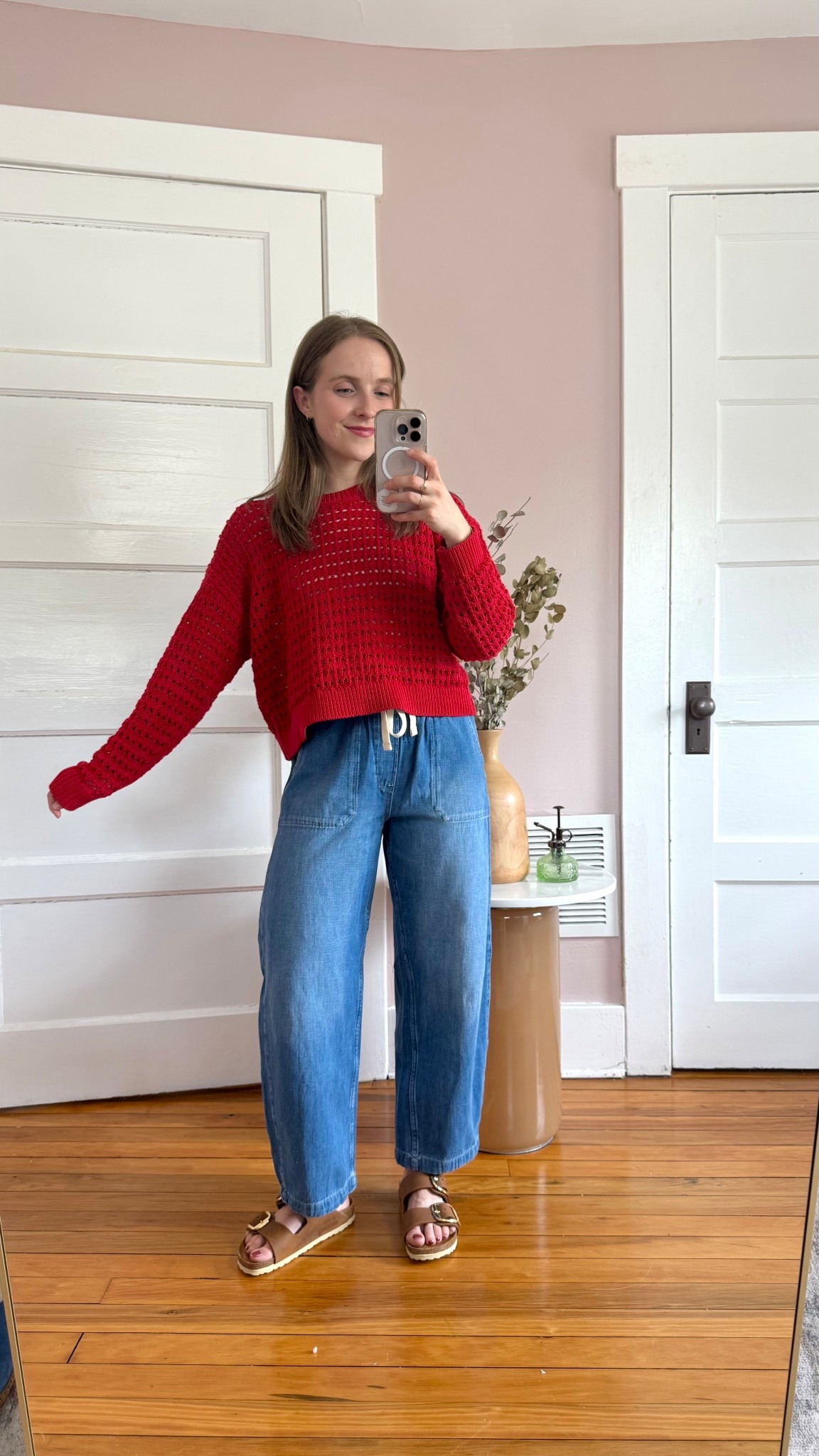 Deal of the day 30% off gap open knit sweater+ extra 20% w/ code SUMMER drawstring jeans. Wearing xs sweater and xs petite jeans. 37 Birkenstock I’m usually 6.5-7 shoe

#LTKSaleAlert #LTKStyleTip