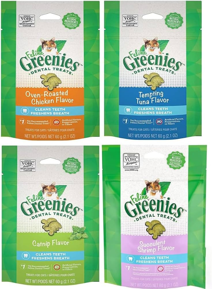 Greenies (4 Pack Feline Dental Cat Treat Variety Bundle 4 Flavors - 2.1oz Each Bag | Amazon (US)
