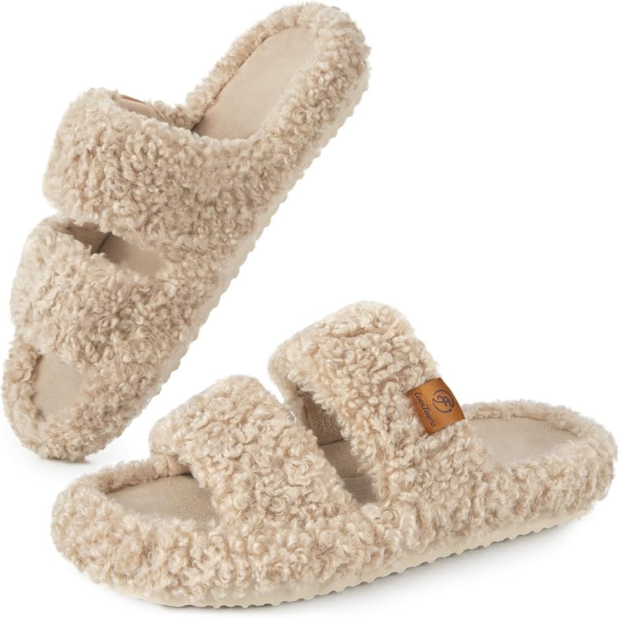 EverFoams Womens Fuzzy Open-toe Slippers Soft Comfy Memory Foam Indoor House Shoes | Amazon (US)