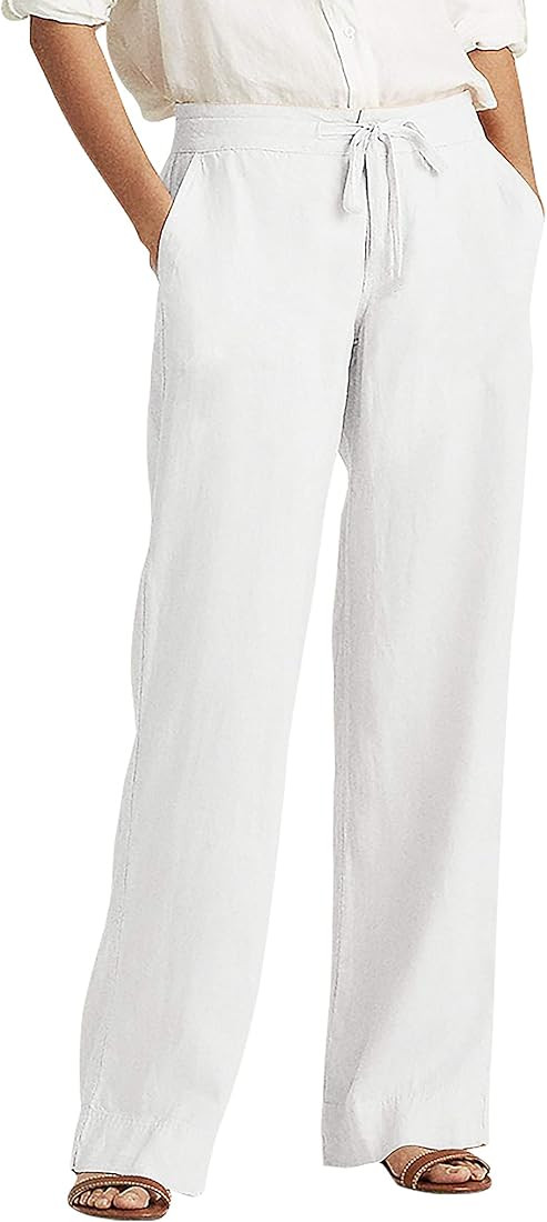 Hat and Beyond Womens Premium Soft Linen Pants Relaxed Fit Comfort Wear Boho Beach Coverup Style | Amazon (US)