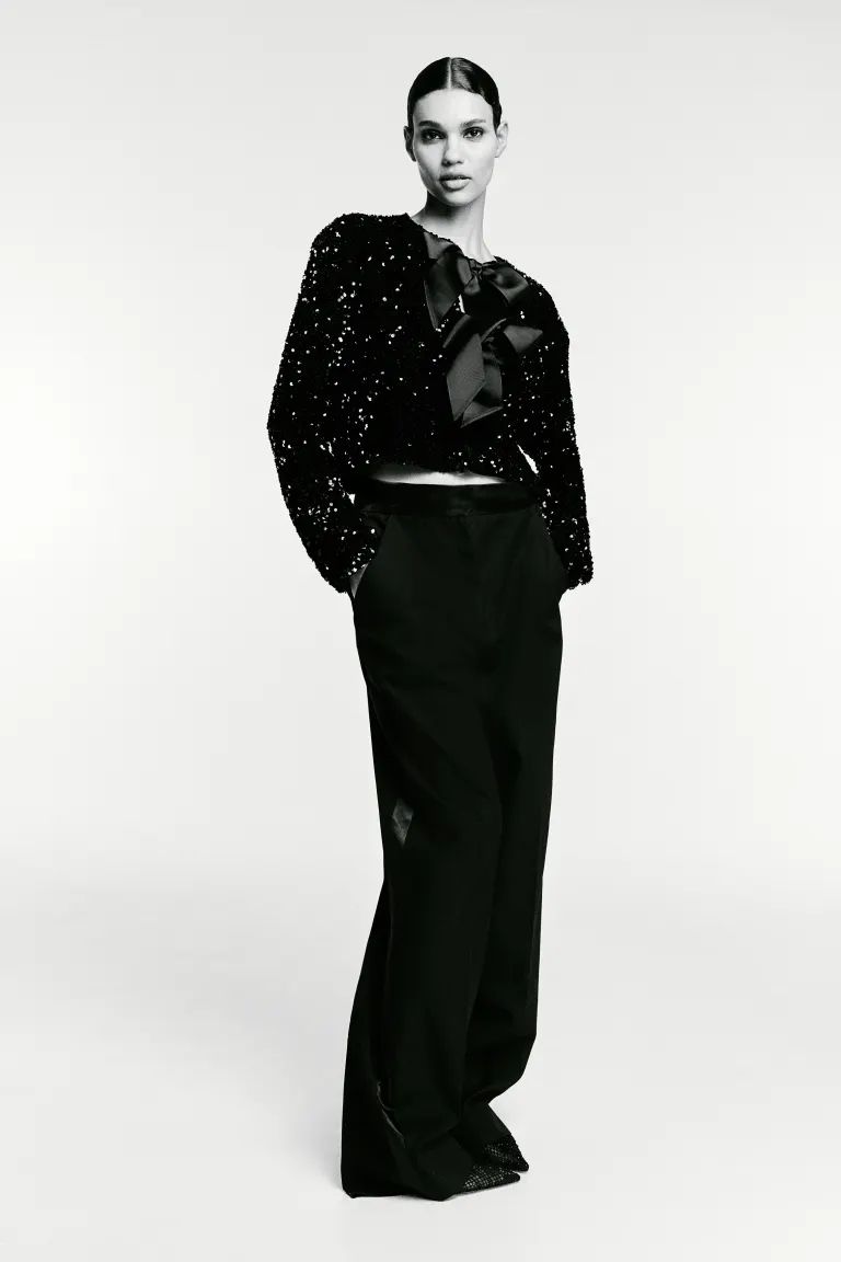 Tie-front Sequined Jacket - Black/sequins - Ladies | H&M US | H&M (US + CA)