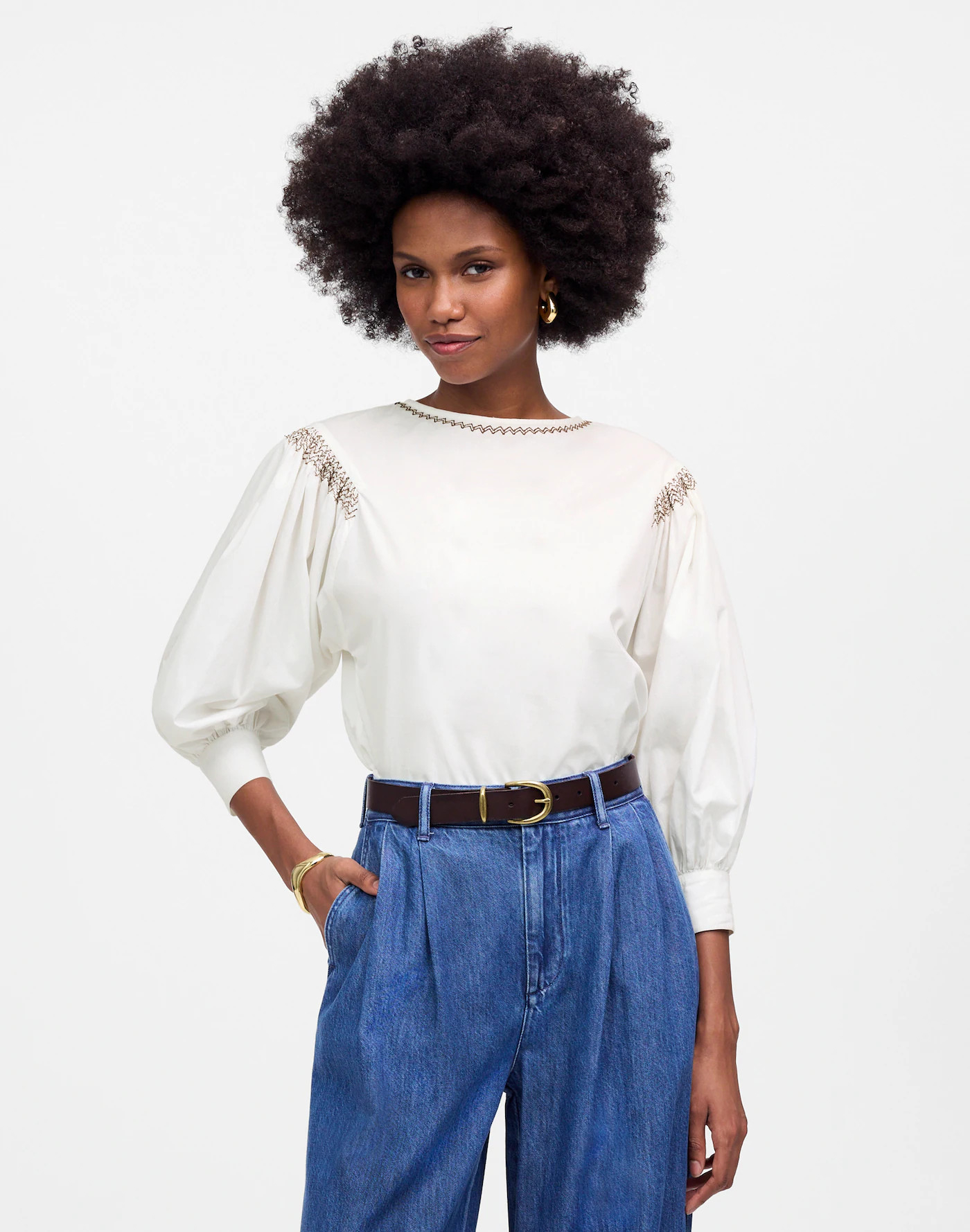 Embroidered Poplin Balloon-Sleeve Top | Madewell