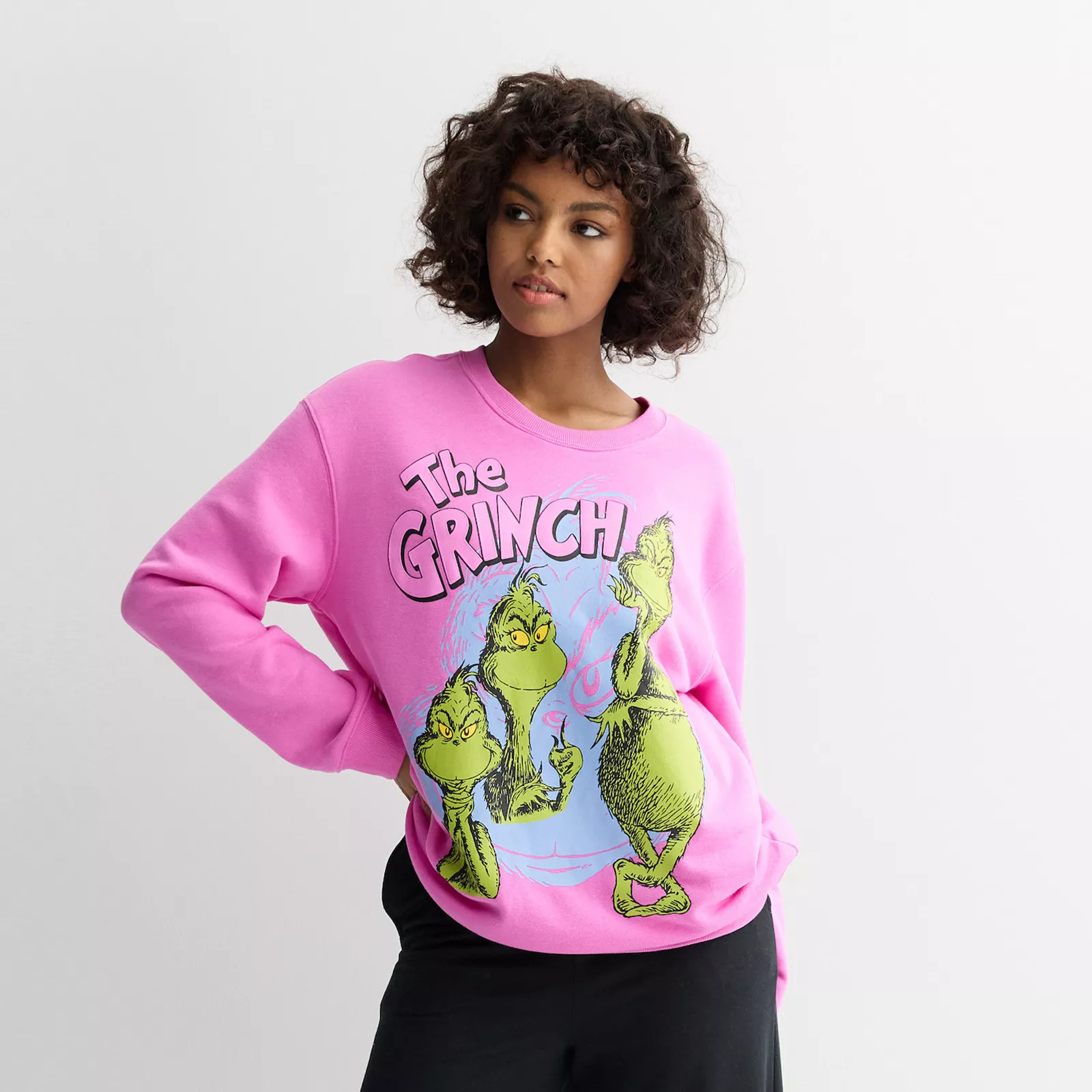 Juniors' Grinch Graphic Crew Fleece Sweatshirt, Girl's, Size: Large, Pink | Kohl's