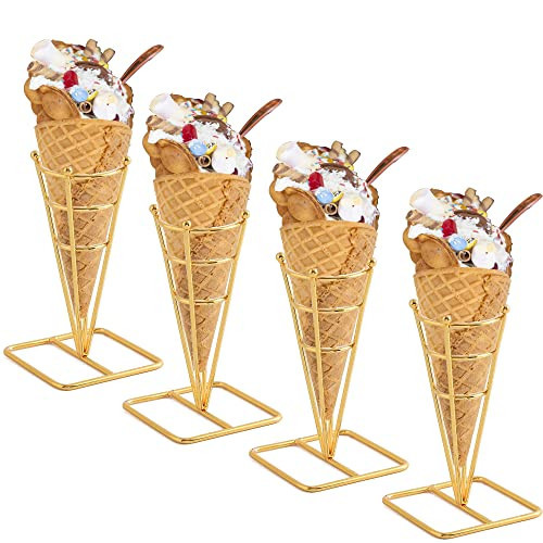 BLBYHO Single Metal Gold Ice Cream Cone Holder Stand, Individua Waffle Cone Holder Sushi Hand Roll Stand for Standard Size Ice Cream Cones Appetizer Charcuterie Cones, Sugar Cones, Sushi (4 Pack) | Amazon (US)