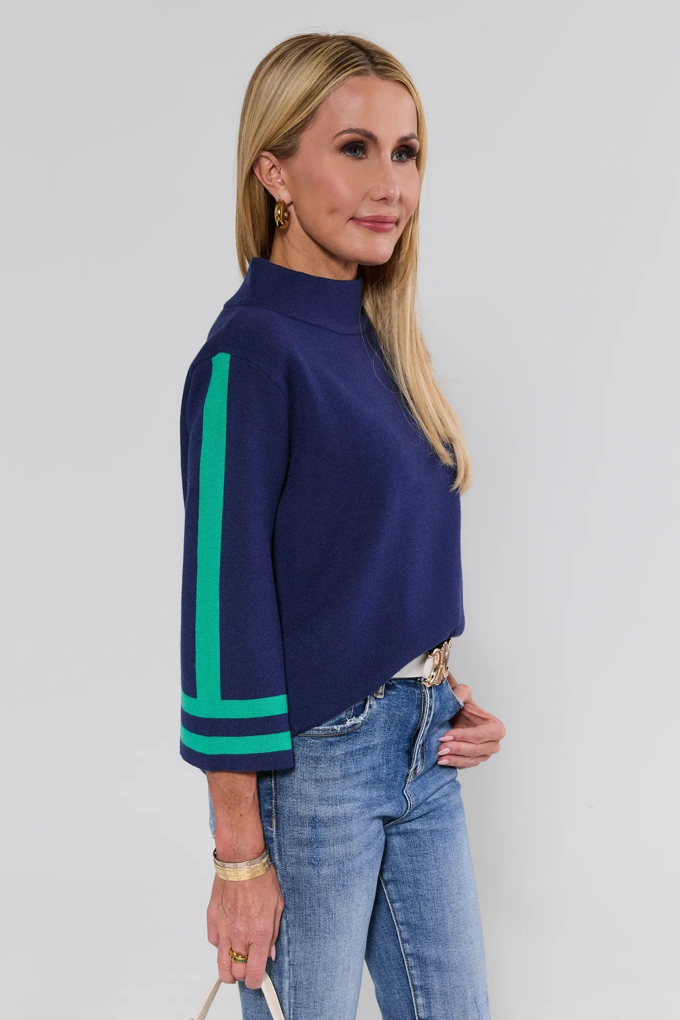 Jackie Navy Striped Knit Sweater | Avara
