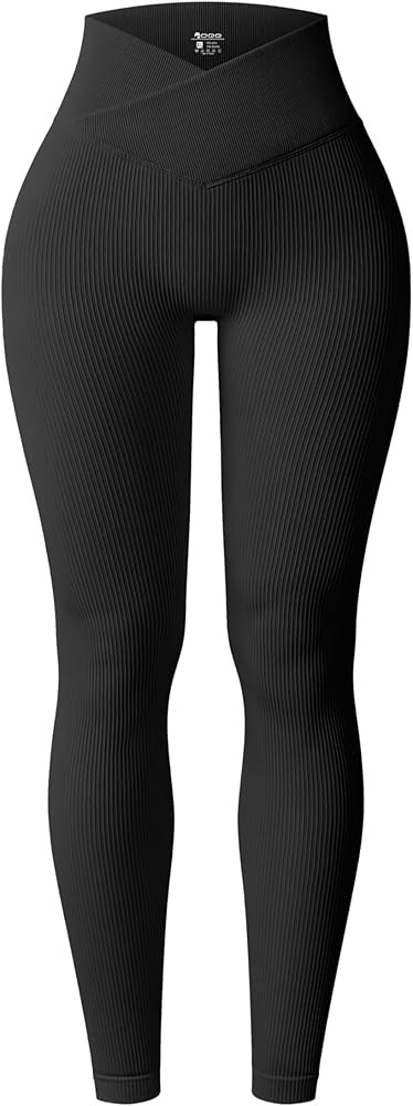 OQQ Women's Leggings Ribbed Cross Over High Waist Athletic Exercise Lounge Travel Pants | Amazon (US)