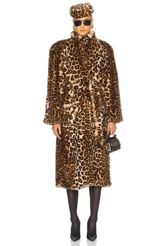 Rowen Rose Oversized Long Coat in Leopard - Brown. Size L (also in XS). | FWRD 
