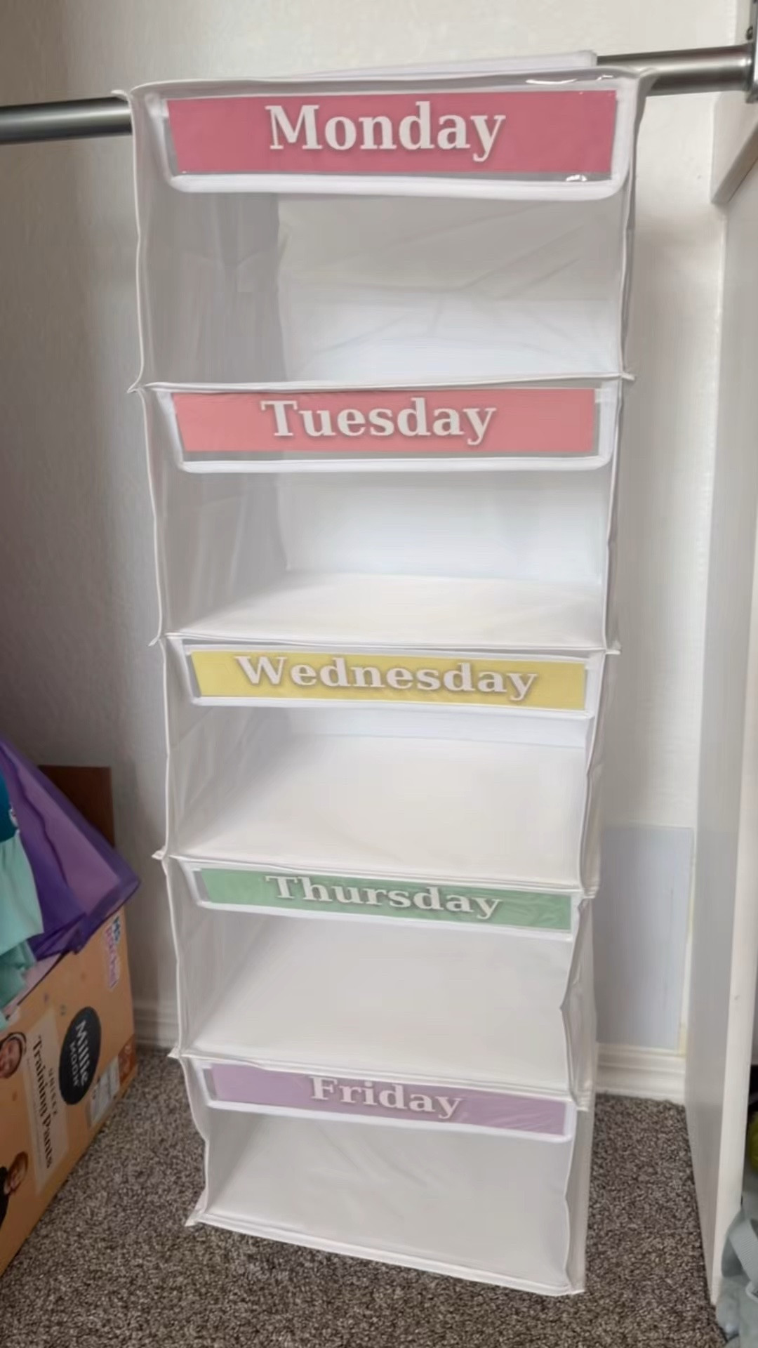 Step one of trying to make my new working mom life easier - grab and go clothes for the week day with this day to day clothing organizer from Amazon. They also had days of the week printed in blue or any boy moms. #workingmoms #organizedmom #kidsweeklyorganizer #outfitorganizer #workingmomlife

#LTKmomlife #LTKKids #LTKBaby