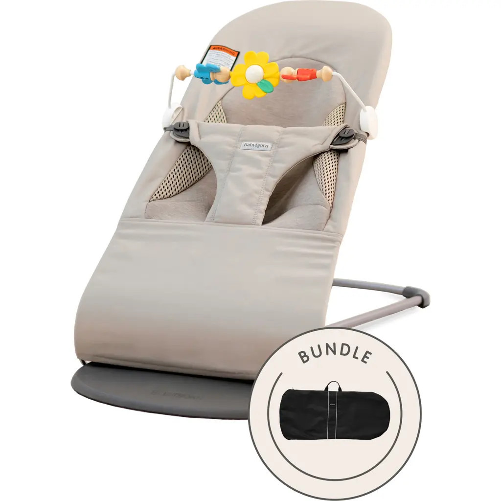 BabyBjörn Bouncer Balance Soft with Free Flying Friends Toy & Travel Bag in Sand Grey at Nordstrom | Nordstrom