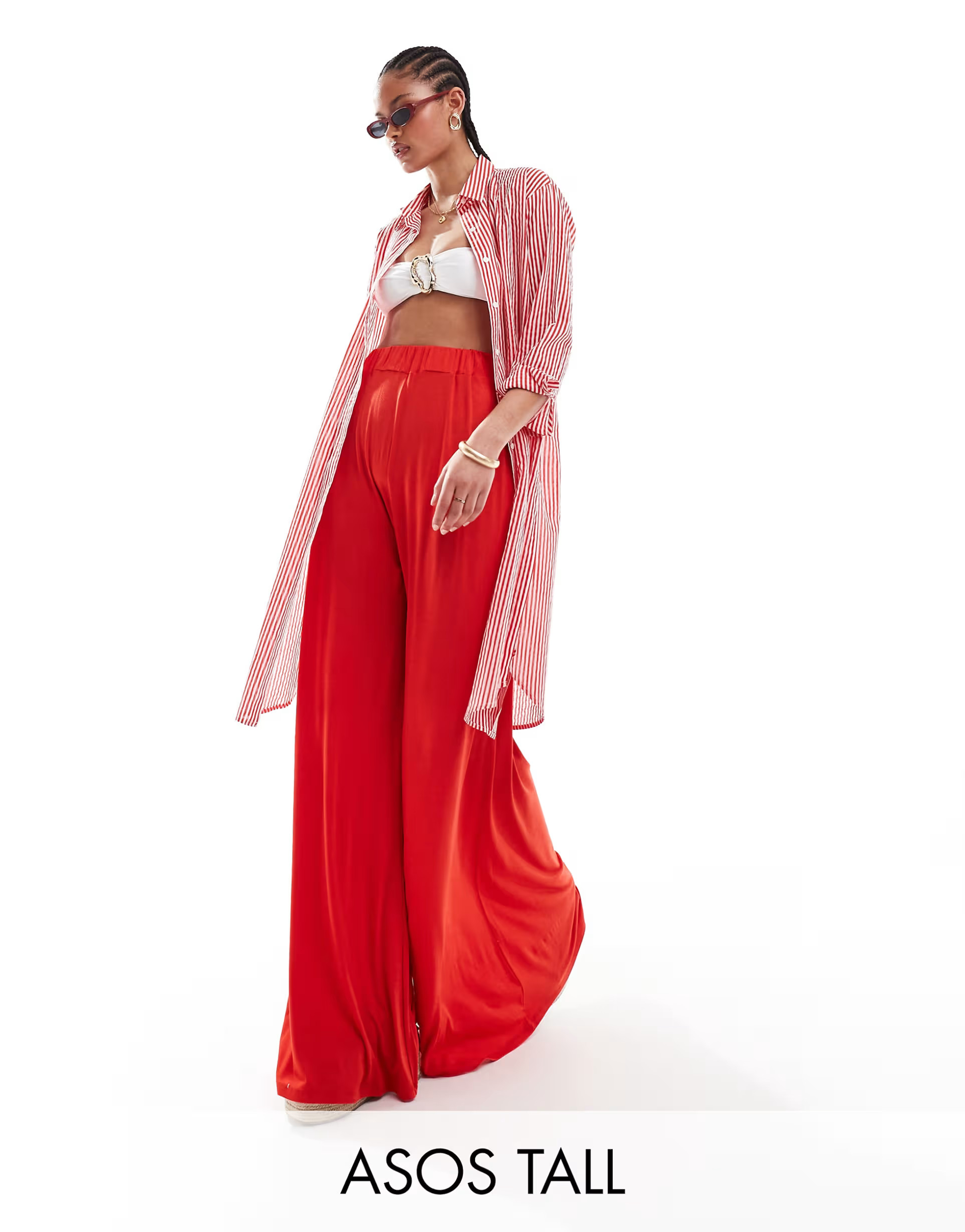 ASOS DESIGN Tall jersey palazzo beach pants in red | ASOS (Global)