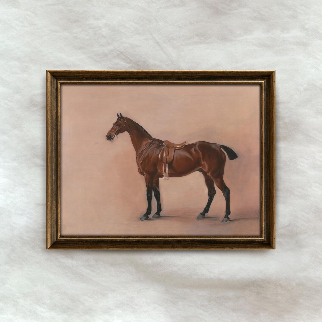 Vintage Saddled Horse Painting | Antique Equestrian Portrait Artwork | Classic Stable Wall Art | ... | Etsy (US)