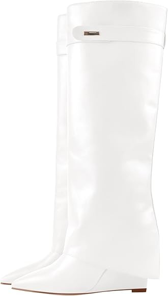 LISHAN Women's Wedge Boots Pointy Toe Slouchy High Heels | Amazon (US)