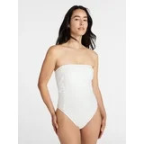 Time and Tru Women's and Women's Plus Eyelet Bandeau One Piece Swimsuit with Side Shirring, Sizes... | Walmart (US)