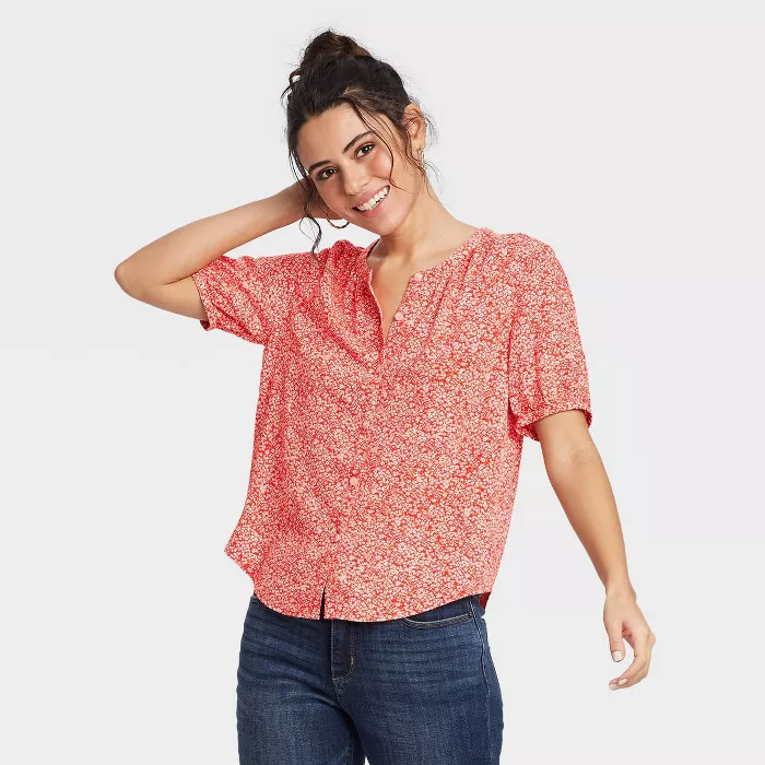 Women’s Short Sleeve Tie-Front Button-Down Blouse - Universal Thread™ | Target