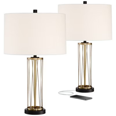 360 Lighting Modern Table Lamps 25.5" High Set of 2 with Hotel Style USB Charging Port Gold Metal... | Target