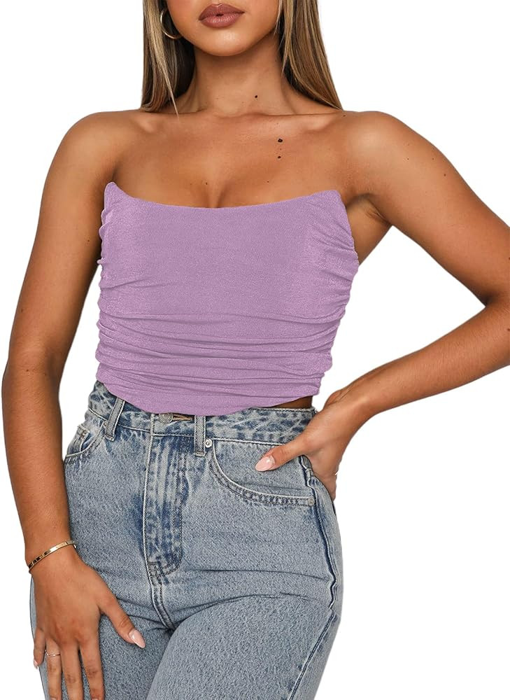 Remidoo Women's Strapless Push Up Bustier Corset Crop Top Bandeau Tube Tops Party Clubwear | Amazon (US)