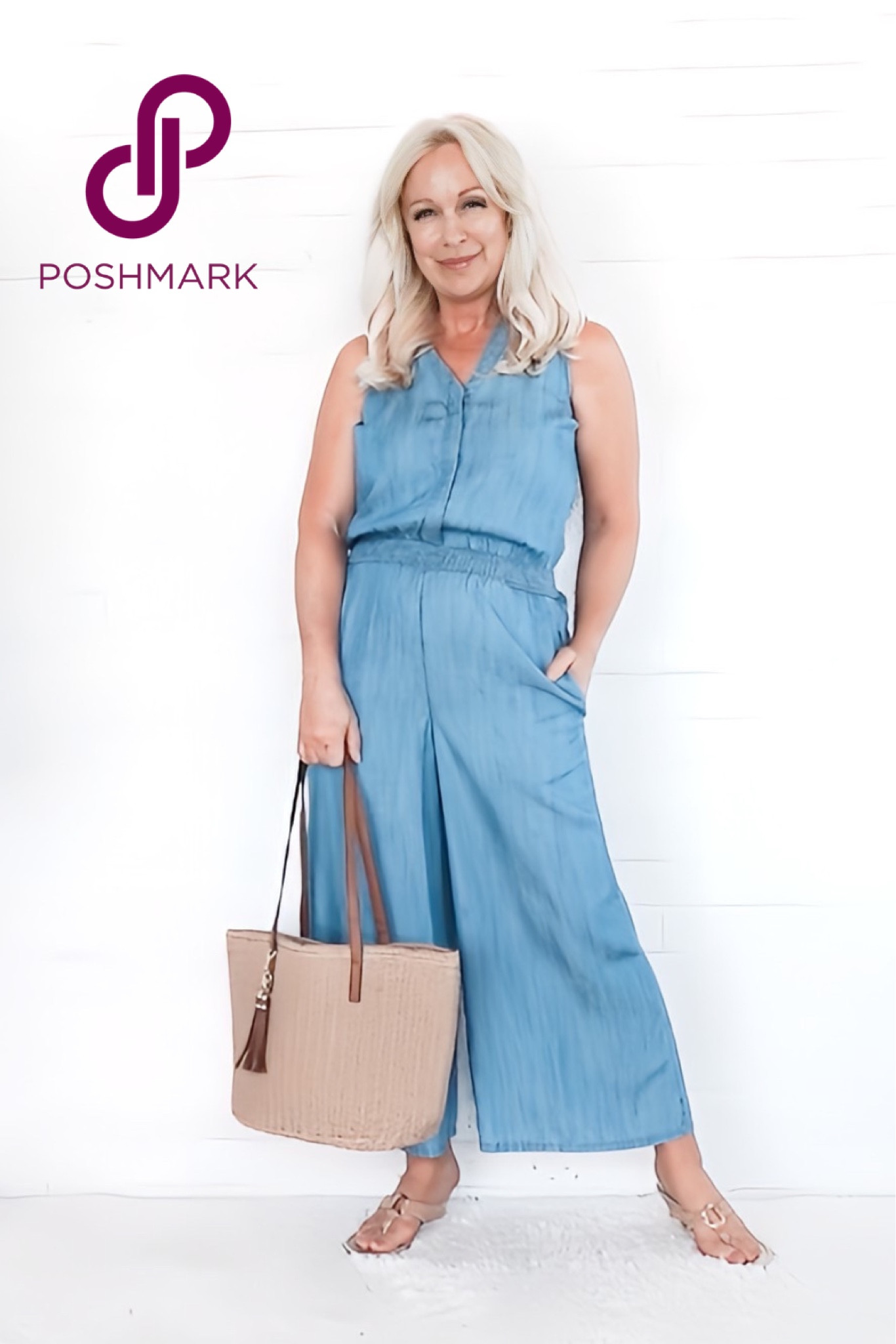 ON POSHMARK! NWT Lands End Chambray Sleeveless Jumpsuit 2P. Worn for photos only  

#LTKSeasonal #LTKFindsUnder50 #LTKOver40