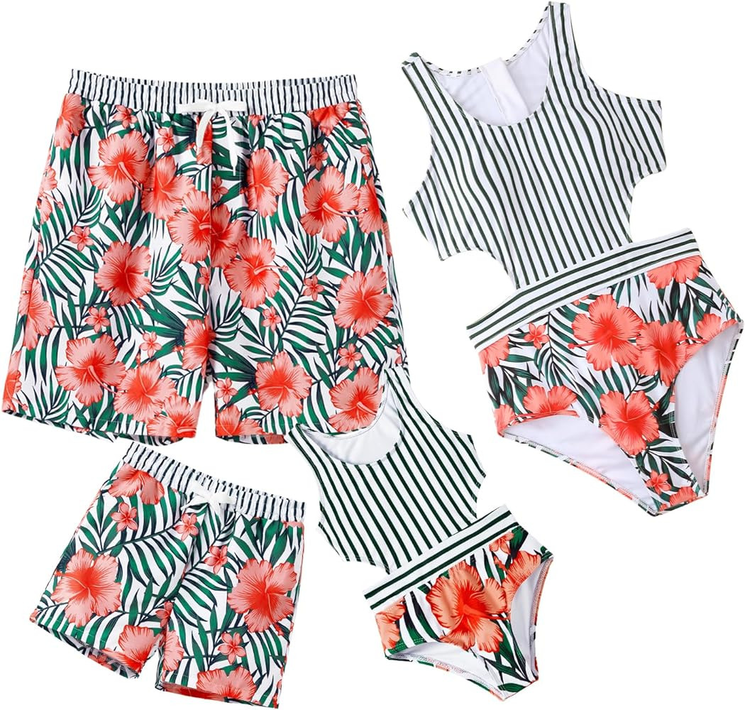 IFFEI Family Matching Mommy and Me Swimsuits Floral Printed Cutout Womens One Piece Bathing Suit ... | Amazon (US)