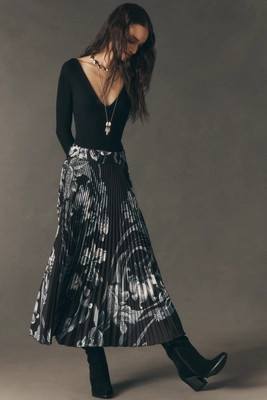 Ranna Gill Pleated A-Line Midi Skirt | Anthropologie (US)