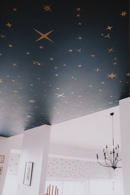 Love my ceiling stickers! Linking the ones I used in case they come back in stock as well as some others.

Gold ceiling stars, dining room inspo, black chandler, Wayfair chandelier, Amazon home 

#LTKhome